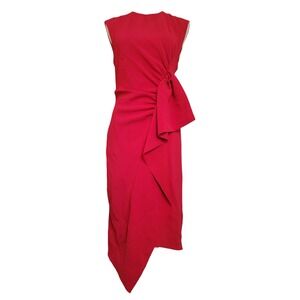 Pinko Red Asymmetrical Side Ruffle Sleeveless Casual Sheath Midi Dress Size‎ 6